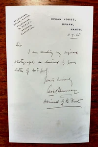Admiral der Flotte, 1. Baronet Sir Cecil Burney (1858-1929) signierter Brief - Bild 1 von 1