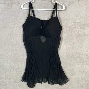 Torrid Lingerie Sheer Lace Mesh Nightgown Teddy Chemise Ruched Size 2 2X Black - Picture 1 of 4