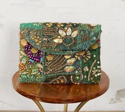Vintage Patchwork Embroidered Clutch Bag Women's Cocktail Party Sequins Purse - Image 1 of 3