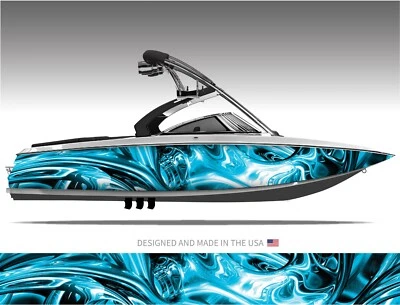 MILLER GRAPHICS Liquid Metal (Aqua) Boat Wrap Kit 3M Premium Cast Vinyl - 15 Size Options