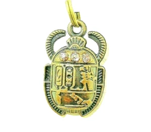 New Egyptian SCARAB Beetle with Pink Crystals Copper-tone Pendant Necklace - Picture 1 of 3