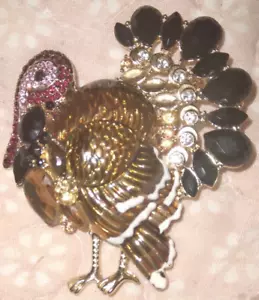 Napier TURKEY Harvest Fall Autumn Thanksgiving Jewelry Enamel Crystal Pin Brooch - Picture 1 of 3