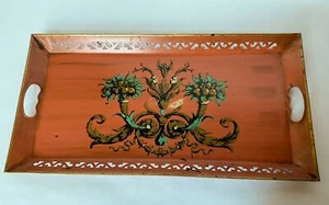Vintage ToleWare handbemaltes Tablett Geschirr Dusty Pink Rose Blumen Serviertablett - Bild 1 von 4