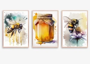 Juego de 3 abejas estampado de miel imagen arte de pared 4 abejas decoración abeja - Imagen 1 de 1