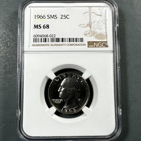 1966 25C Washington Quarter, SMS, NGC MS68 (74732) Cover