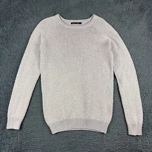 Woolovers Jumper Womens Medium Lilac White Chunky Knit Linen Cotton Sweater Cosy - Picture 1 of 11