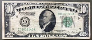 1928 $10 FRN [] MINNEAPOLIS [] GOLD Motto - BIG 9 Seal [] SN# I 01639140 A - Picture 1 of 3