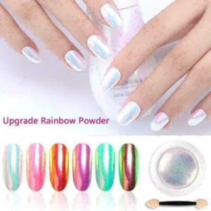AURORA Nail Art Polvere AB RAINBOW Effetto Specchio Sirena O4S5 Lustro Perla S❁UK - Foto 1 di 11