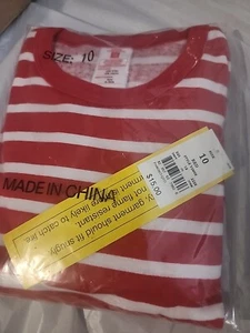 Kids' Red & White Striped 100% Cotton Tight Fit Pajama Set - Size 10 - Picture 1 of 4