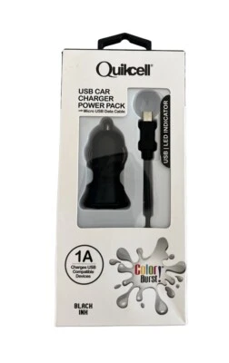 Quikcell USB Car Charger Power  Pack Micro USB Data Cable Nwt - Image 1 of 3