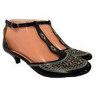 Ashro 7.5 M Gypsy Embroidered Faux Mules Slides Shoes Black Kitten Heels