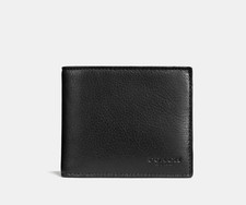 New  Men Coach F74991 3-In-1 Sport Leather Compact ID Wallet Black with gift box