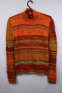 Ivkovic Orange Striped Knitted Mock Neck Long Sleeves Pullover Sweater - Picture 1 of 13