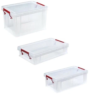 CLEAR PLASTIC LIDDED STORAGE BOXES LID BOX STACKABLE 5L 5.5L 5.8L ORGANISER  - Picture 1 of 4