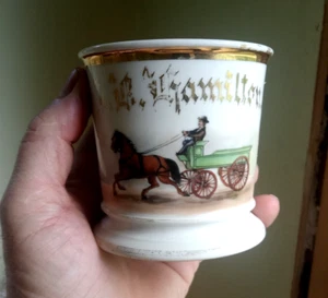 TAZA DE AFEITAR OCUPACIONAL TEAMSTER WAGON DRIVER AÑOS 1890 LIMOGES FRANCIA - Imagen 1 de 8