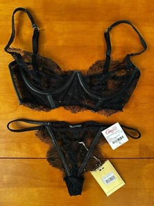 Agent Provocateur Soirée Leather Swarovski Black Adara Set 34DD Thong AP3 Medium - Picture 1 of 9
