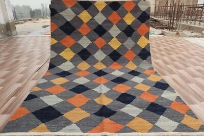 4x6 Modern Afghan Wool Kilim – Handmade Geometric Diamond Carpet – Contemporary. - Image 1 of 4