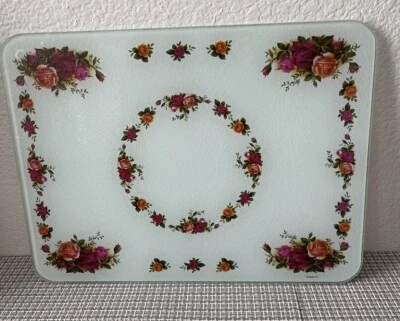 Royal Albert OLD COUNTRY ROSES Tempered Glass Serving Cutting Board Tray - Image 1 of 4
