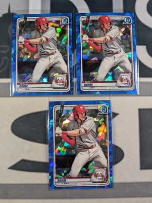 (3) Alec Bohm 2020 Bowman Chrome Sapphire RC Lot Philadelphia Phillies  - Image 1 of 2