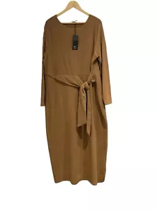 F W Bridge Long Sleeved Midi Dress Size 22 Tan Stretch Tie Front Exclusive F&F - Picture 1 of 5