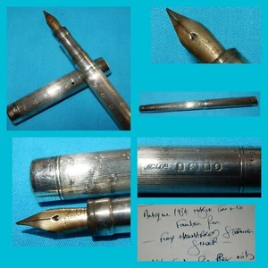 ANTIQUE 1934 SWAN MABIE TODD STERLING SILVER FOUNTAIN PEN 14K GOLD FINE FLEX NIB - Picture 1 of 15