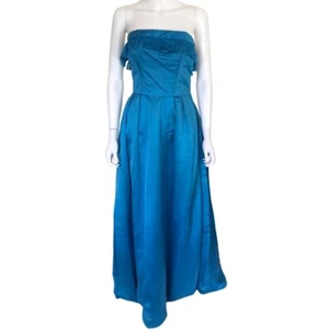 Vintage Clifford Lee Blue Satin Evening Corset Bustier Ball Gown | 50s 1950s | M - Picture 1 of 12
