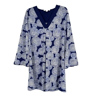 Oscar De La Renta Pink Label Short Caftan Blue Medallion Print Long Sleeve Sz S - Picture 1 of 11