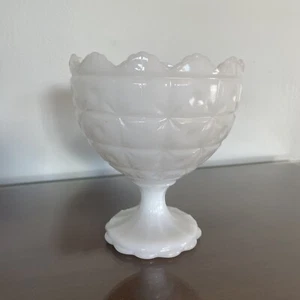 Vintage NAPCO #1185 Quilted Milk Glass Pedestal Compote/Candy Dish/Planter/Vase - Picture 1 of 10