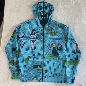 Vintage VOLCOM Hoodie Size 2XL Rare Full Face Zip Blue AOP Punk Rock - Picture 1 of 6