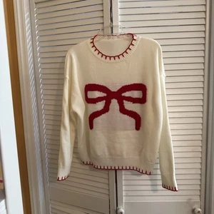 Weißer Weihnachtspullover mit Schleife XL - Bild 1 von 12
