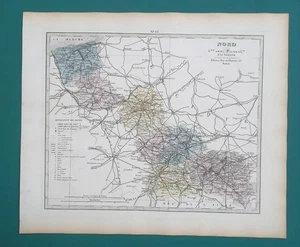 FRANCIA Dipartimento Nord Capitale Lille - 1873 SUPERBA Mappa 14x17" 36x43 cm - Foto 1 di 5