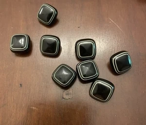 8 Black And White Square Shank Buttons 5/8” - Picture 1 of 2