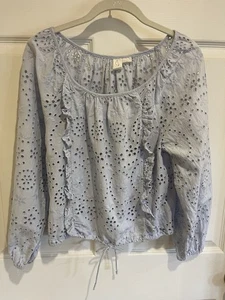 Blusa pulóver para mujer Joie talla pequeña S azul claro estampado de ojales cordón - Imagen 1 de 9