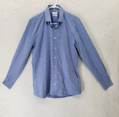 Olymp Level Five Men Shirt 15 3/4 Blue Polka Dot Cotton Button Down Body Fit - Image 1 of 4