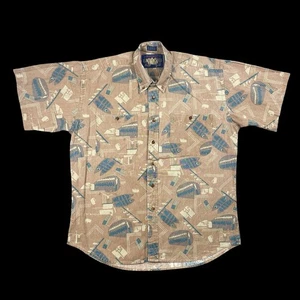 Camisa De Colección Años 90 Ralph Lauren Chaps Para Hombres Botón L Bandera de EE. UU. MARINEROS IMPRESIÓN TOTAL - Imagen 1 de 13