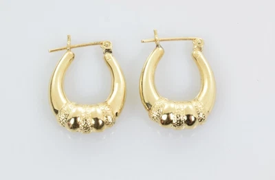 Textured Huggie Hoop Oval Drop Earrings in 14k Yellow Gold - Image 1 of 3