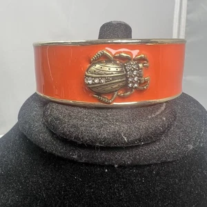Gold Tone Orange Enamel Rhinestone Beetle Bug Insect Bangle Statement Bracelet - Picture 1 of 6