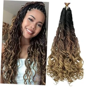 Goddess Curly Box Braids Crochet Hair Brown 3X Wavy Crochet Box 18 Inch 1B/6/27 - Picture 1 of 7