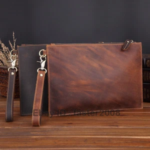 Crazy Horse Leather Business Men Clutch Envelope Bag Handabg Message Bag Vintage - Picture 1 of 12