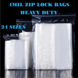 Heavy Duty Clear Zip Seal Plastic Bags Zipper Top Lock Reclosable Baggies 4MIL - Picture 1 of 6