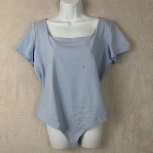NWT Express Contour Bodysuit Women XL Blue Scoop Neck Thong Short Sleeve Stretch - Picture 1 of 8