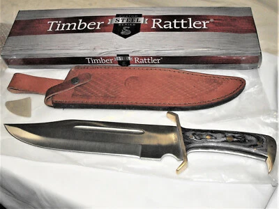 Timber Rattler Bowie Knife Fixed Blade Hunting TR65 Outlaw Leather Sheath - Image 1 of 4