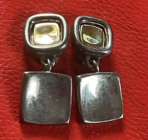 Givenchy Drop Two Tone Clip On Earrings 1.5" Signed - Mirrored Look 1980's - Picture 1 of 6