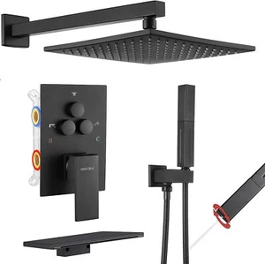Shower Faucets Sets Complete Matte Black Shower System with Tub Spout Push Butto - Picture 1 of 7