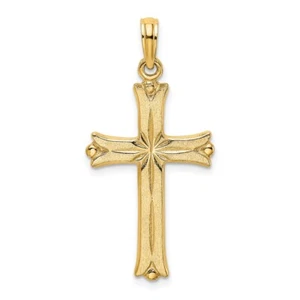 14K Yellow Gold Cross Starburst Center Charm Pendant L-0.99 Inch, 1.58 gram - Picture 1 of 4