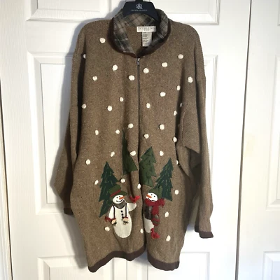 Cárdigan vintage Y2K Victoria Jones para mujer 4X marrón burbuja tejido suéter muñeco de nieve Foto 1 de 4