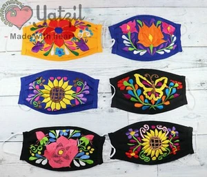 Mexican Face Mask Embroidered-Flower Cotton Reusable Washable Mouth 3-PCS Pack - Picture 1 of 10