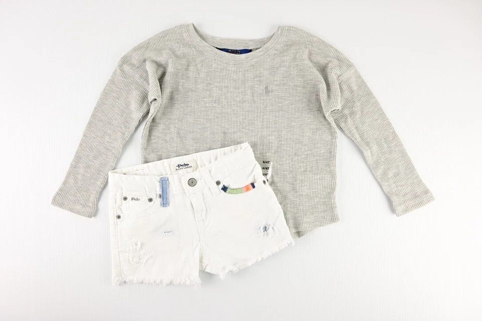 Polo Ralph Lauren Pantalones Cortos Denim Rasgados + Conjunto de Camiseta Talla - 4 Foto 1 de 4