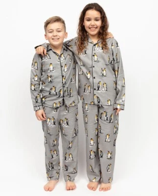 Cyberjammies Pyjama Set Cotton Modal Unisex Kids Parker Grey Penguin LAST ONES