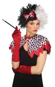 GUANTI DAVAS CRUDEL VILLAIN DALMATA KIT ISTANTANEO MANTELLO FIOCCO CAPELLI COSTUME FW90688D - Foto 1 di 5
